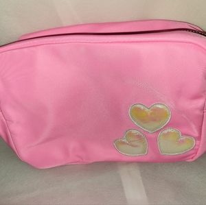 Stoney clover lane large pouch heart iridescent patches nwt  bubblegum pink